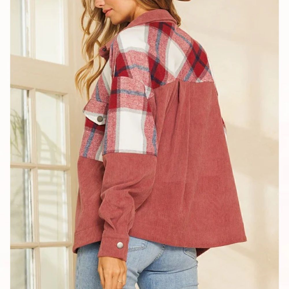 Ces Femme Boutique Dusty Mauve/Plaid Boho Shacket - S - Picture 2 of 13